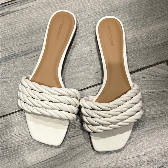 Reformation Shoes - Reformation White Braided Strap Slide Sandals